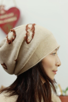 【LU】 乞丐帽 羊绒破边堆堆帽  加厚提花羊绒帽