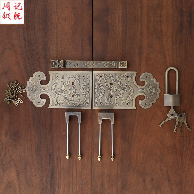门栓仿古中式门锁扣纯铜门栓庭院老式锁扣全铜大门插销复古门木门