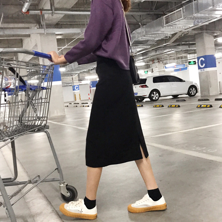 春季2019新款直筒半身裙女裝韓版松緊高腰裙子開叉複古港味長裙潮在類目 女裝/女士精品, 半身裙中 - 來自Buy2taobao.com提供專業的淘寶代購服務