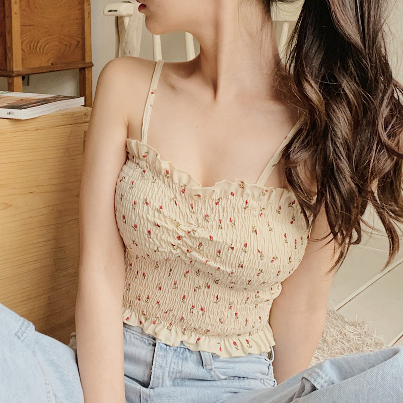 韩国ins夏季碎花褶皱感内搭外穿上衣短款抹胸式雪纺背心小吊带女|ruв категории Женская одежда, жилет подтяжки - от Buy2taobao.com для оказания профессиональной услуги покупки агента Taobao