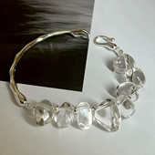 天然巴西白水晶净体碎银手镯纯银半镯不对称设计手链简约高级感女