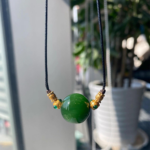 天然老坑料和田玉碧玉转运珠项链菠菜绿单珠锁骨链气质财运颈链女