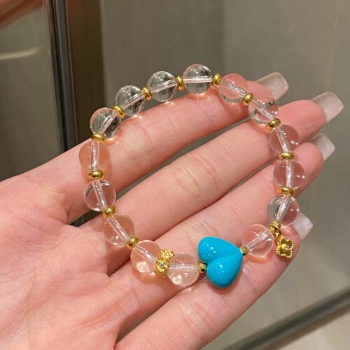 原创设计天然白水晶手链女款绿松石屁桃爱心手串高级感手饰送礼物