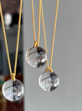 全净体天然巴西白水晶吊坠牛鼻孔项链银度18K金肖邦链毛衣链男女