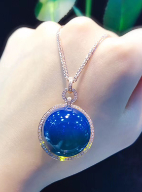 多米尼加蓝珀吊坠净水高蓝无杂蓝珀项链锁骨链16mm大颗粒琥珀蜜蜡