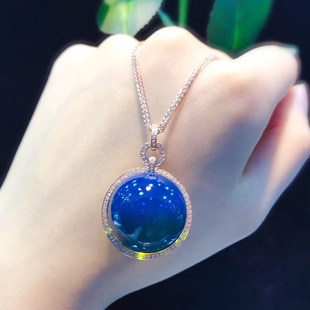 多米尼加蓝珀吊坠净水高蓝无杂蓝珀项链锁骨链16mm大颗粒琥珀蜜蜡