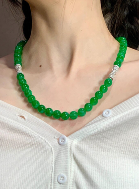新中式正阳绿翡翠项链冰透帝王绿干青大颗粒手链套装气质锁骨链女