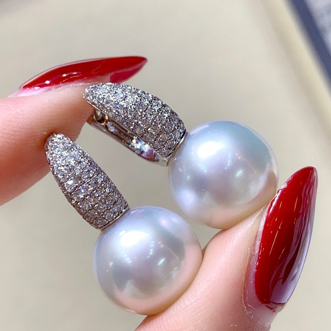 高端澳白珍珠耳环纯银钻石耳饰强冷光气质耳圈正圆大颗粒耳坠耳钉,珠宝/钻石/翡翠,耳饰,淘宝优惠券,粉丝福利购,淘宝优惠卷