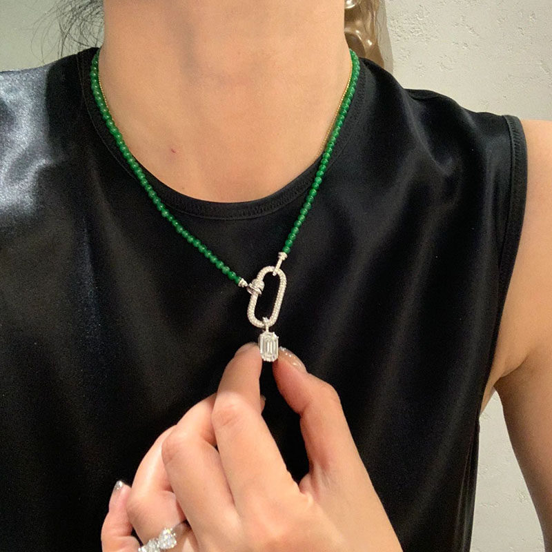 万能链天然翡翠圆珠链小米珠项链正阳绿锁骨链干青纯银钻石手串女