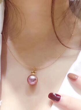 2019新品S925银紫珍珠吊坠正圆无暇大溪地黑珍珠项链孔雀绿珍珠女