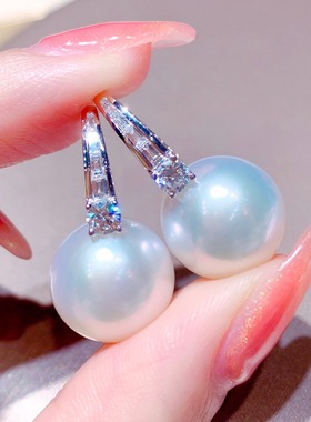 澳洲白珍珠耳钉s925银经典百搭简约气质珍珠耳环耳圈耳坠女款耳饰