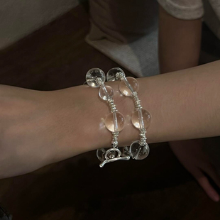 银河气泡巴西双A天然全净体白水晶手串S925纯银清冷感手链男女款