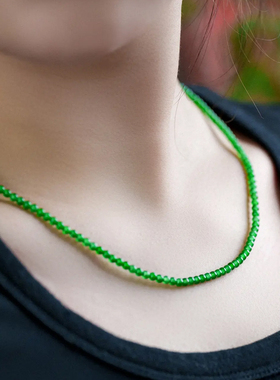 新中式危料翡翠色帝王绿阳绿小米珠项链3mm极细锁骨链简约百搭女