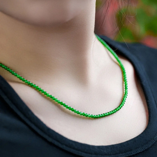 新中式 危料翡翠色帝王绿阳绿小米珠项链3mm极细锁骨链简约百搭女