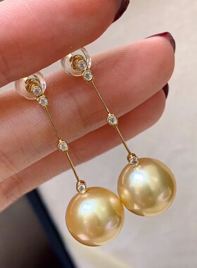 2020新品南洋金珠耳线925银镀18k金耳饰正圆珍珠耳环耳坠气质女款