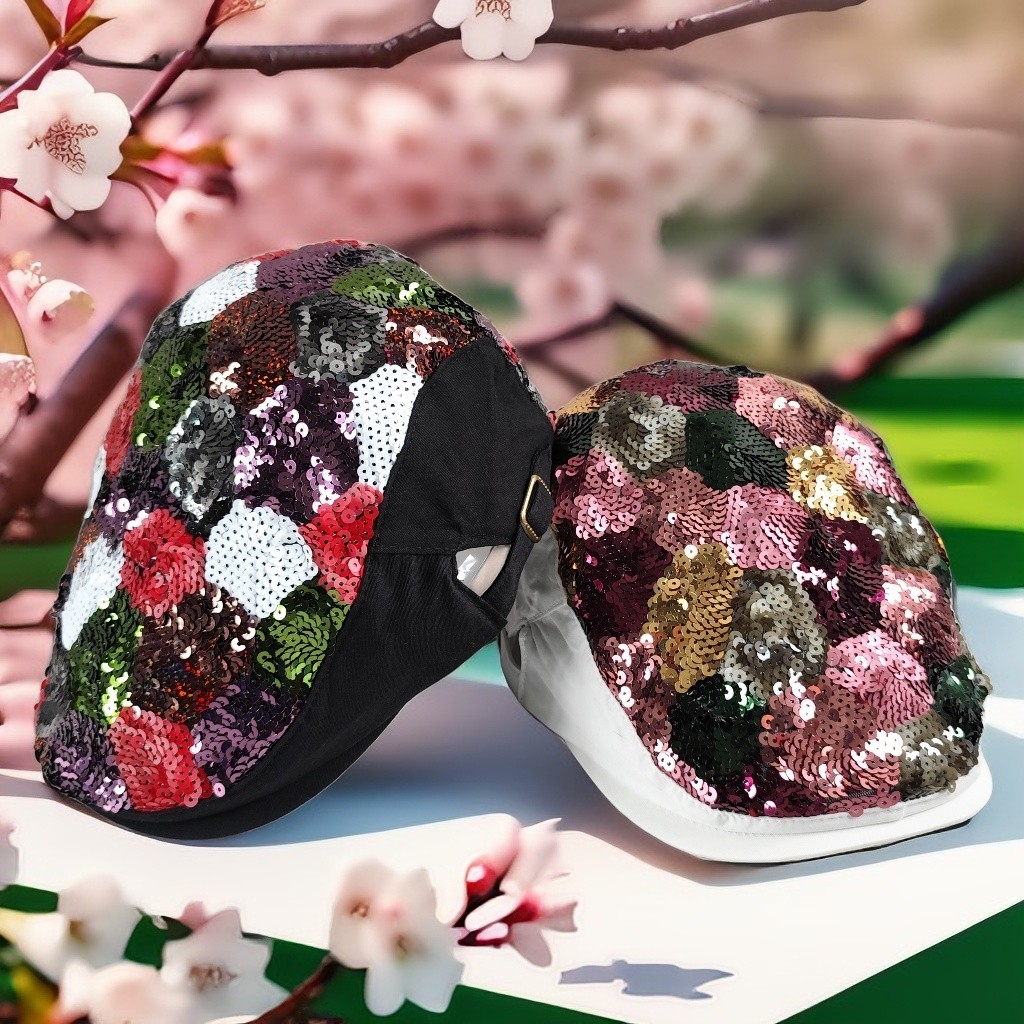 帽子女春秋韩版时尚花朵彩色亮片贝雷帽民族风洋气鸭舌帽遮阳帽