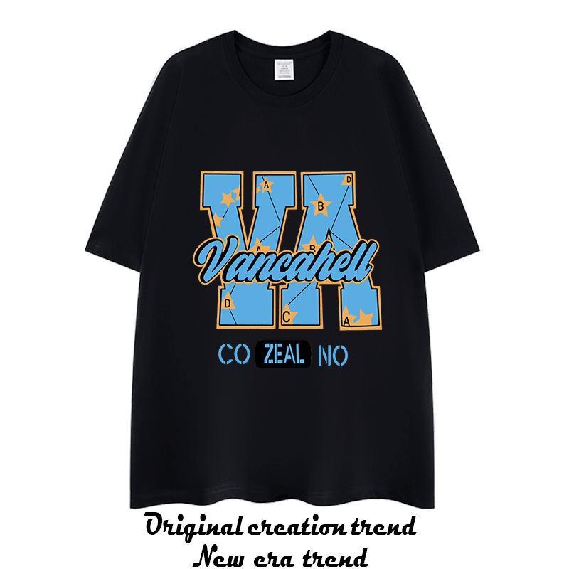 短袖t恤夏季潮牌美式yn字母印花100%纯棉宽松260g休闲男女装通用