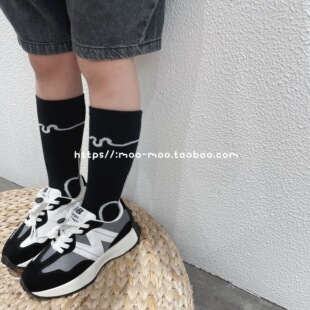 韩国春季 抽象线条 儿童复古男女童袜子20AW 0057中筒