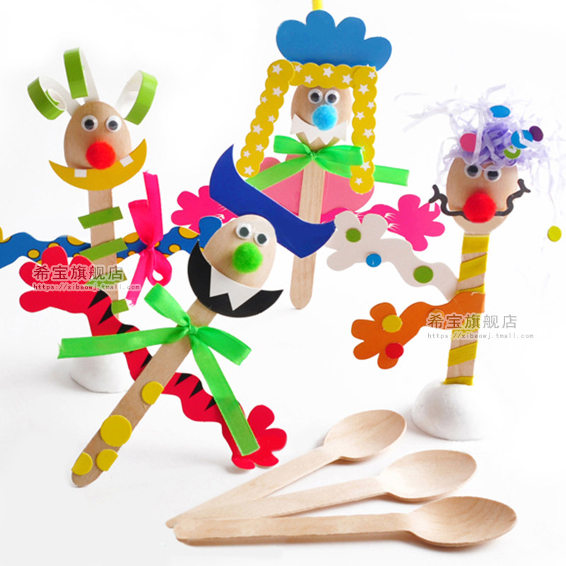 木勺剧场表演人物 幼儿园手工diy制作材料包儿童创意粘贴玩具人偶