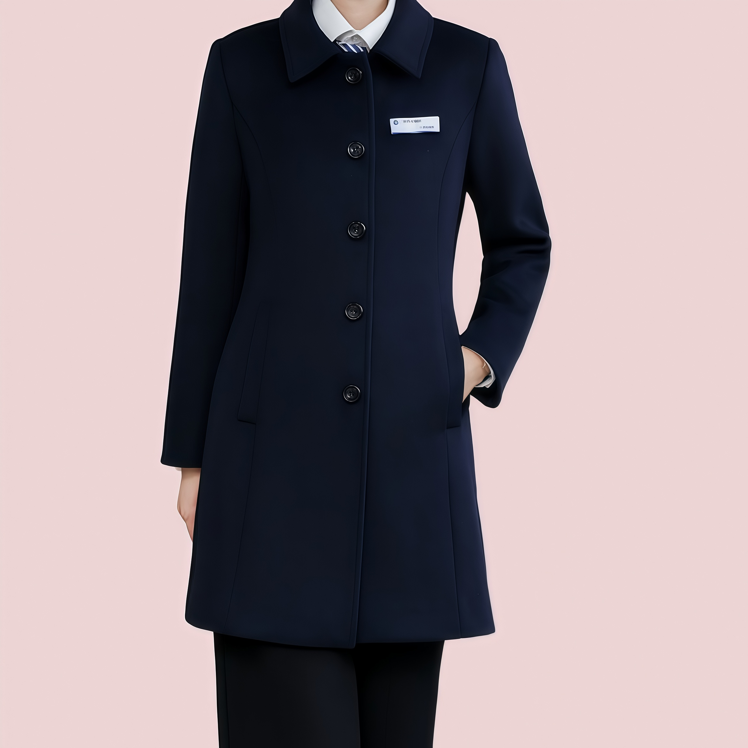 气质女士职业装呢子工作服毛呢大衣酒店售楼部珠宝4S店中长款外套