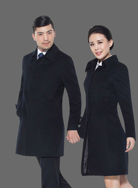 职业装男女新款呢子大衣女中长款4S酒店毛呢外套黑色纯色厂家直销