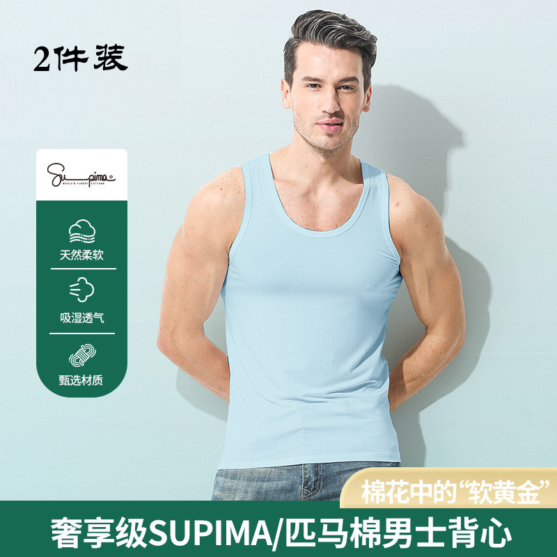 2件装春夏新款男士匹马棉背心健身运动薄款工字打底可外出无袖t恤