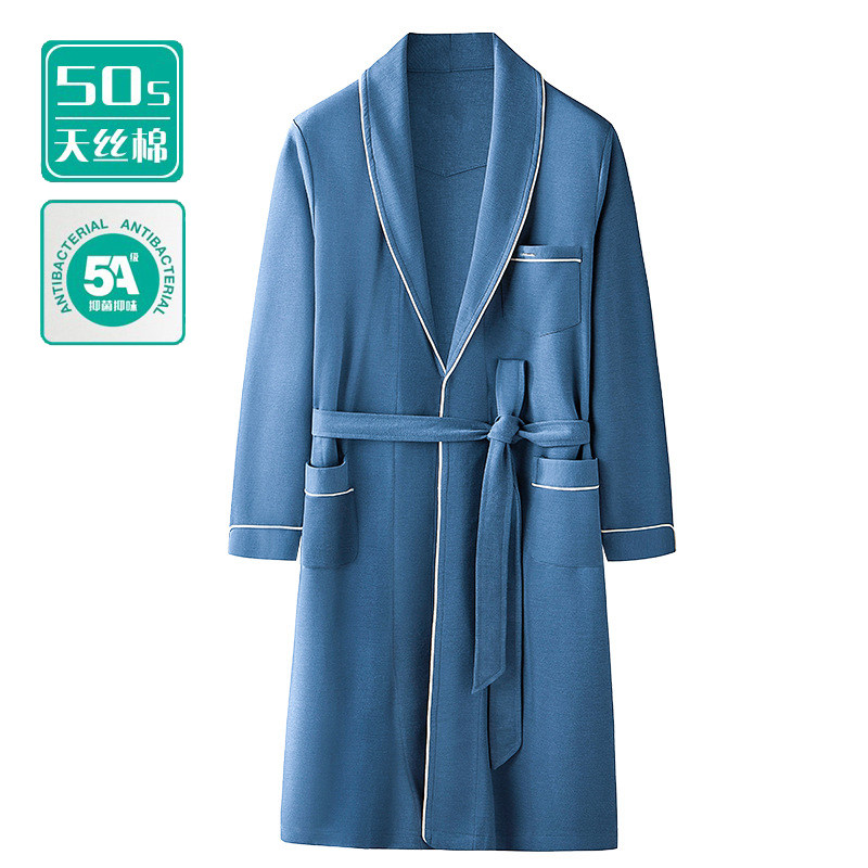 水柔莱赛尔棉男士睡袍长款睡衣抗菌浴袍防螨晨袍家居服13新品薄款