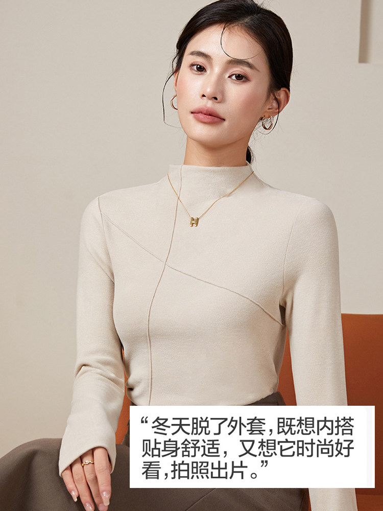 가을겨울 여성용 긴팔 밑단 셔츠 하프 터틀넥 파일소매 슬림앤톨 발열 ??및 보온 의류 항균 아우터 슬림핏 이너