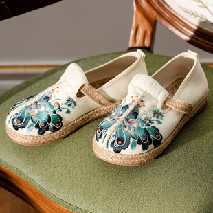 ｛青绿｝新中式复古国风新款老北京布鞋浅口圆头平底绣花鞋单鞋女