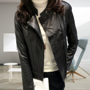 真皮皮衣女短款绵羊皮JIN口小羊皮显瘦立领洋气修身机车欧洲站