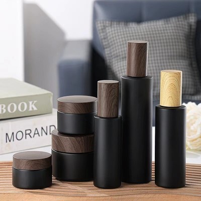 亚黑乳液瓶深色木纹盖高档性价比