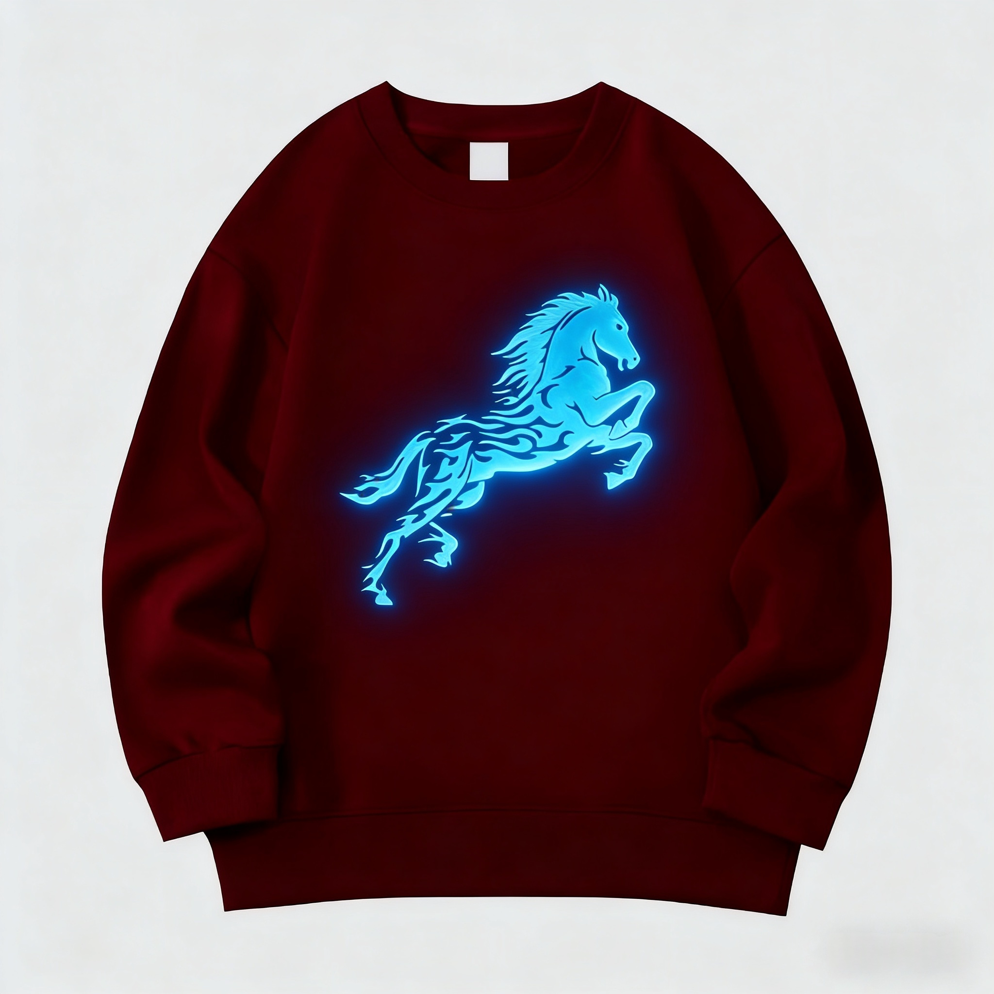 男童圆领卫衣春秋新款夜光骏马休闲宽松学院风中大童加绒冬季上衣