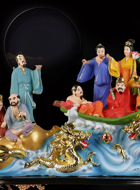中国风树脂彩绘八仙船八仙过海吕洞宾摆件家居装饰手工艺品特价