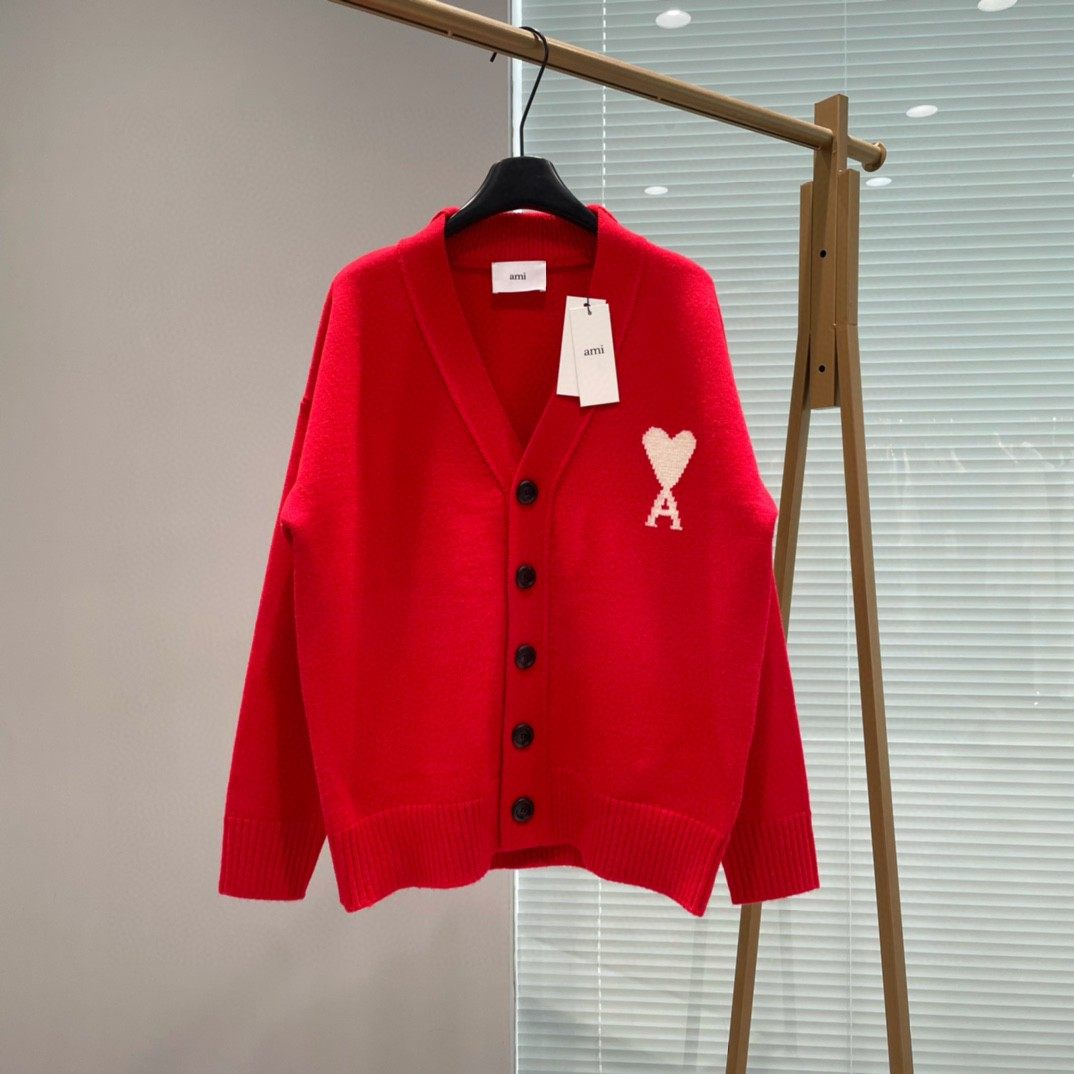 Ami De Coeur25秋冬新品提花大爱心V领羊毛开衫男女同款外套潮ins
