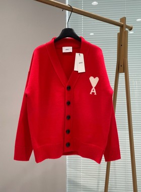 Ami De Coeur25秋冬新品提花大爱心V领羊毛开衫男女同款外套潮ins
