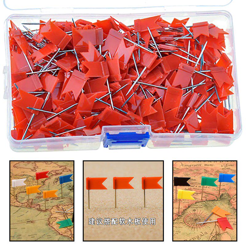 人气款 300个装 红色小旗钉地图标记小图钉按钉软木板固定钉子彩
