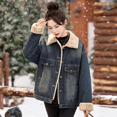 欧货大码加厚加绒牛仔短款外套