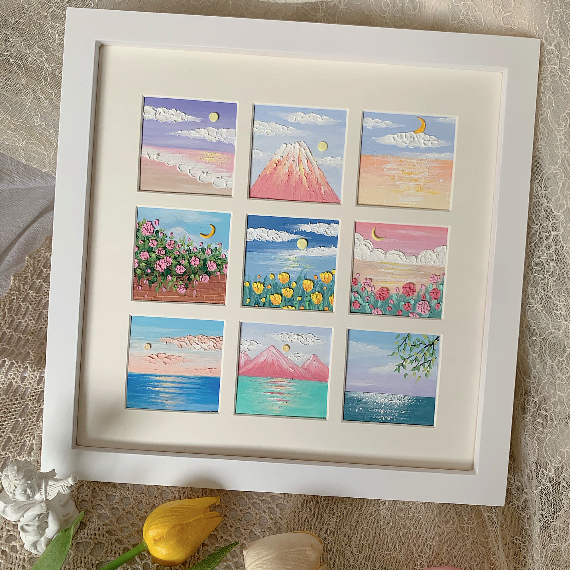 油画棒专用画框九宫格作品框ins简约玻璃实木框照片摆台挂墙礼物