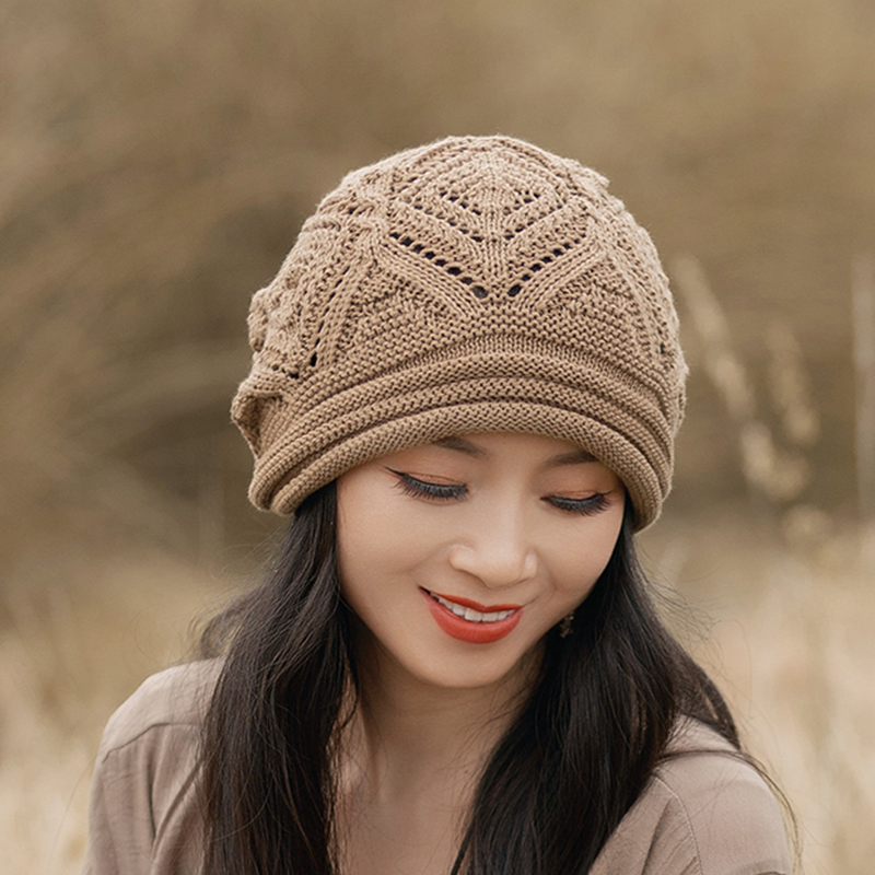 时尚洋气针织镂空女士帽子