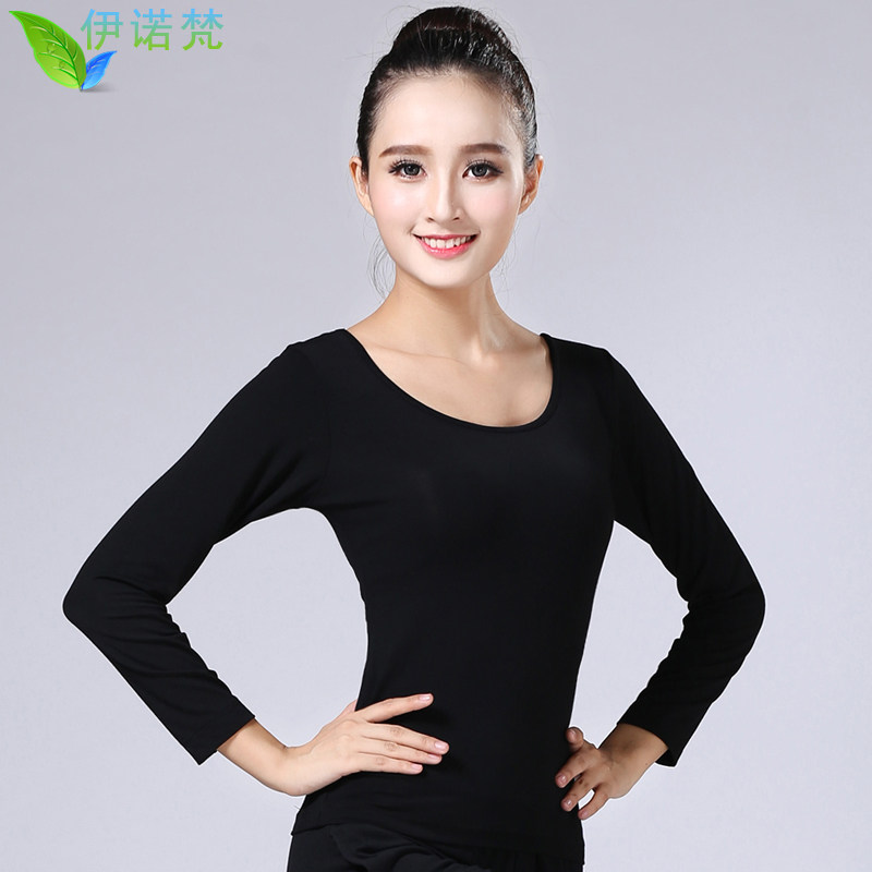 舞蹈练功服上衣女黑色莫代尔修身
