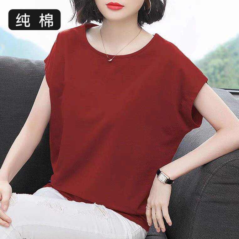 大气高档纯棉t恤女中年妈妈蝙蝠袖上衣大码宽松短袖薄款厂家直销