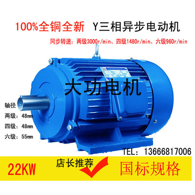 全铜芯线国标Y三相异步电机电动机11/15/18.5/22KW千瓦2两级4四