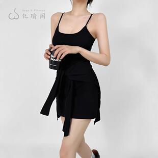 2024夏季新款假两件身前系带连衣裙带胸垫可拆卸连衣裙短裙