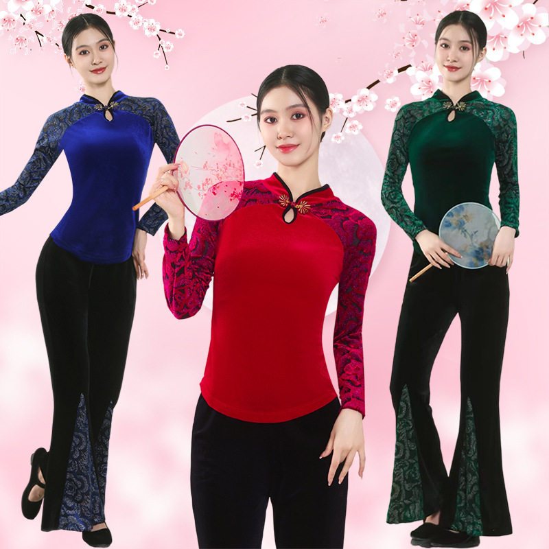 古典舞蹈服新款韩国绒提花中老年