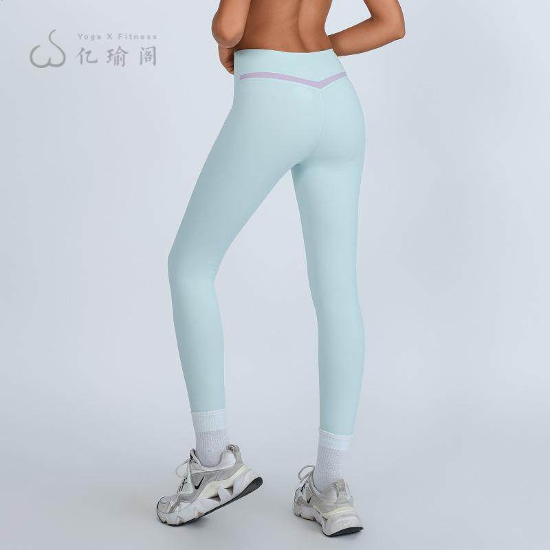 撞色高腰紧身速干瑜伽裤