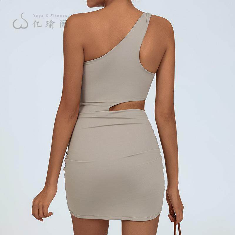 瑜伽连体裙女欧美带安全裤高弹速干抽绳运动健身网球裙包臀裙
