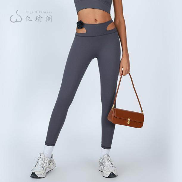 欧美立体花紧身瑜伽运动裤