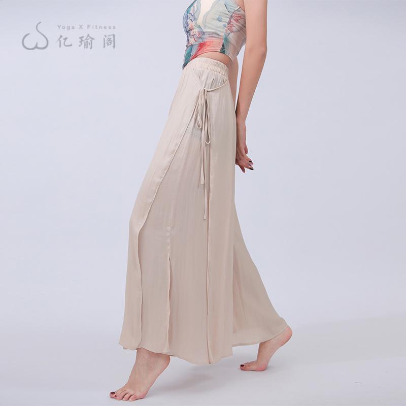 夏清凉高腰线侧面绑带阔腿裤开叉