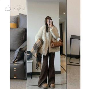 175高个子加长美拉德加绒喇叭裤女显瘦直筒垂感瑜伽运动拖地裤子