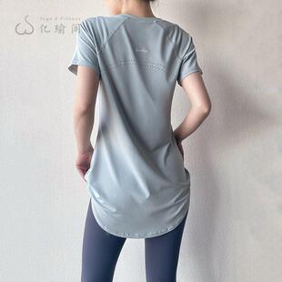 瑜伽服短袖夏季中长款遮臀速干健身运动恤女裤搭配的上衣薄